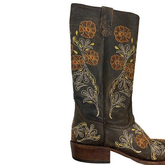 Macie Bean Boots women's 8 brown leather white yellow orange floral embroidered - Picture 13 of 13